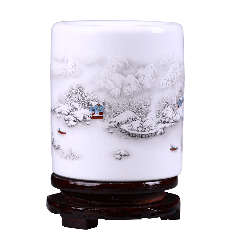 Jingdezhen porcelain brush pot Chinese style restoring ancient ways in plutus desktop furnishing articles furnishing articles writing brush brush pot high - capacity office study