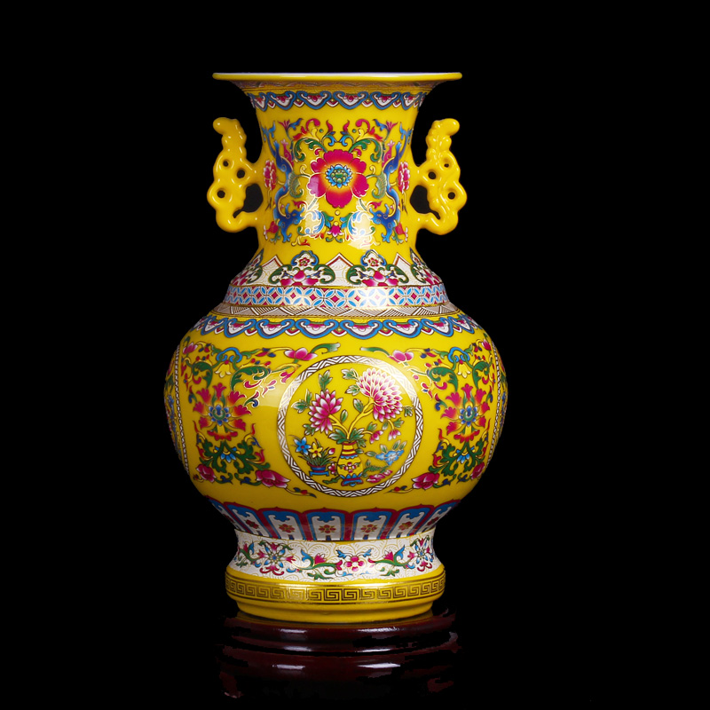 Archaize of jingdezhen ceramics colored enamel ears rich ancient frame vase home sitting room adornment handicraft furnishing articles