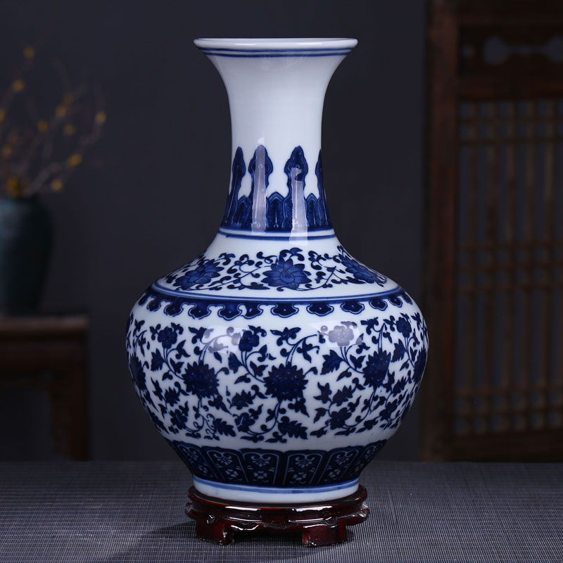 Jingdezhen ceramic vase of blue and white porcelain of modern Chinese style household craft supplies creative furnishing articles rich ancient frame, the living room