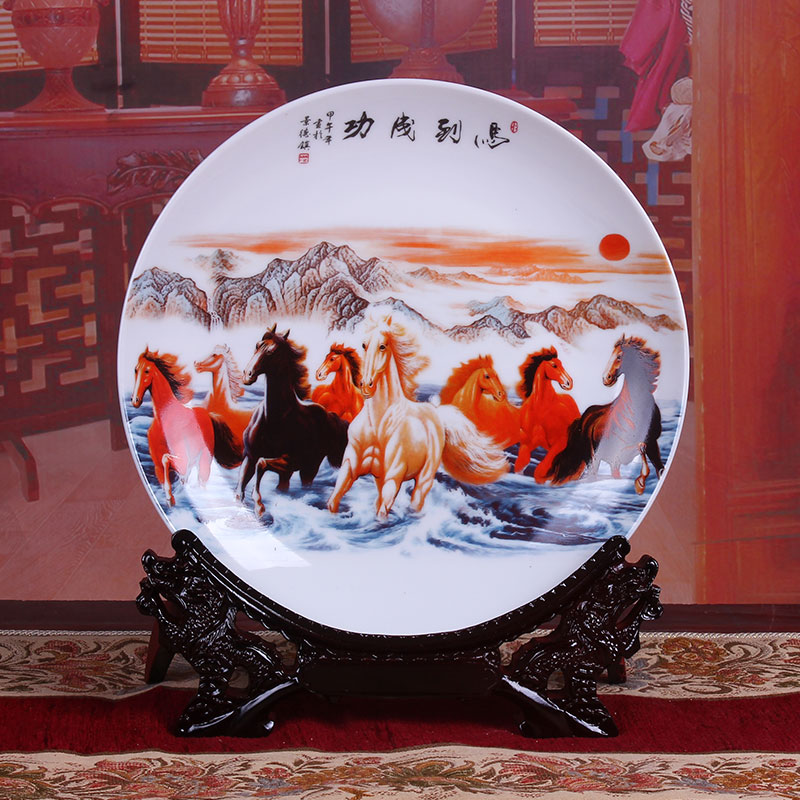 Jingdezhen ceramic hang dish sit the modern European TV setting wall decoration plate sitting room place, blue and white porcelain ornaments