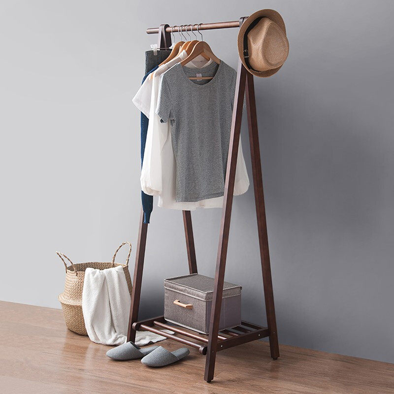Clear wooden clothes frame floor rack household simple clothes hanger bedroom living room