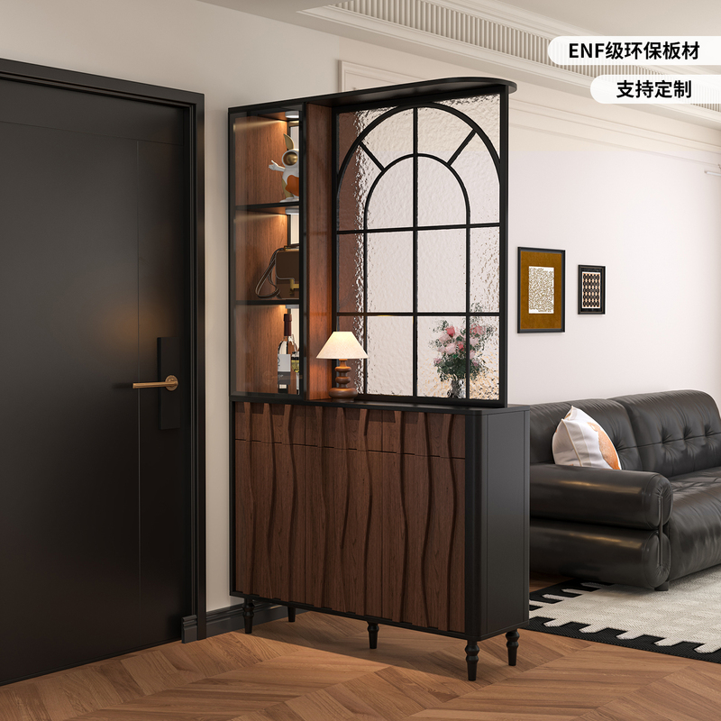 Medieval-Style Entrance Cabinet with Double-Sided Glass Partition Facing the Door, Living Room Home-Use Small Apartment Screen Storage