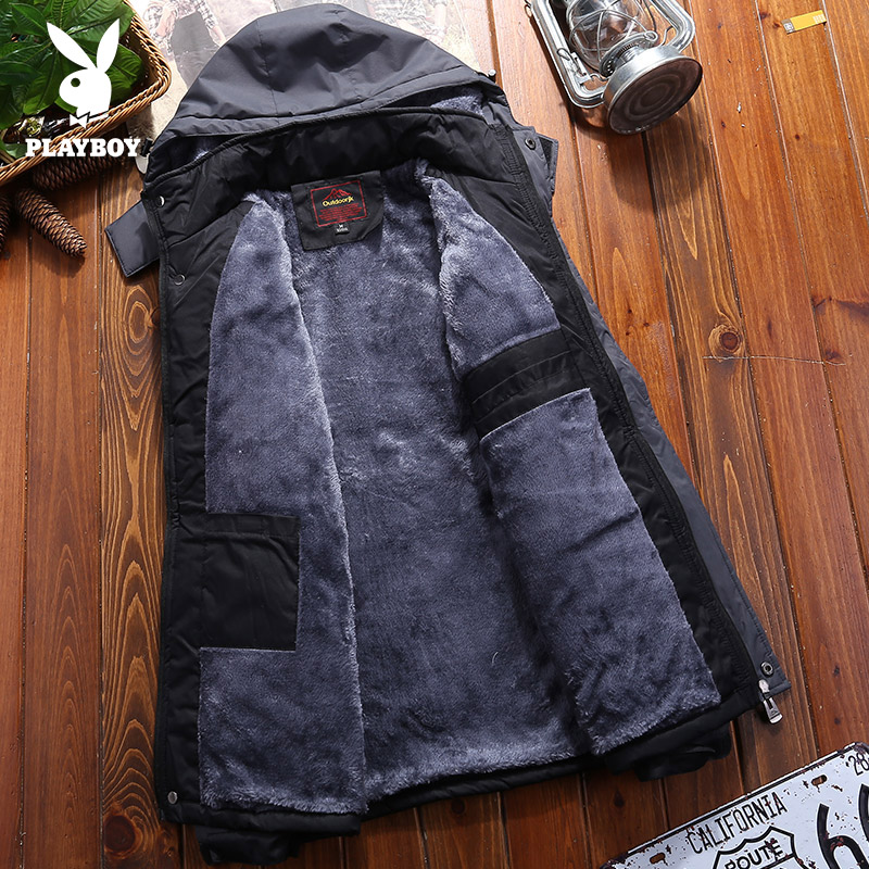 Playboy 2022 autumn and winter new outdoor waterproof plus velvet thickened warm cotton-padded men's airgel cold-proof clothing men