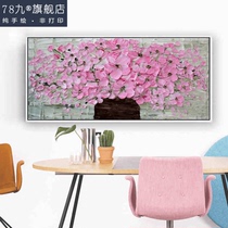 78 nine dining room three-dimensional flower oil painting living room background Hand-painted modern decorative painting Pink tone hair fortune tree horizontal version