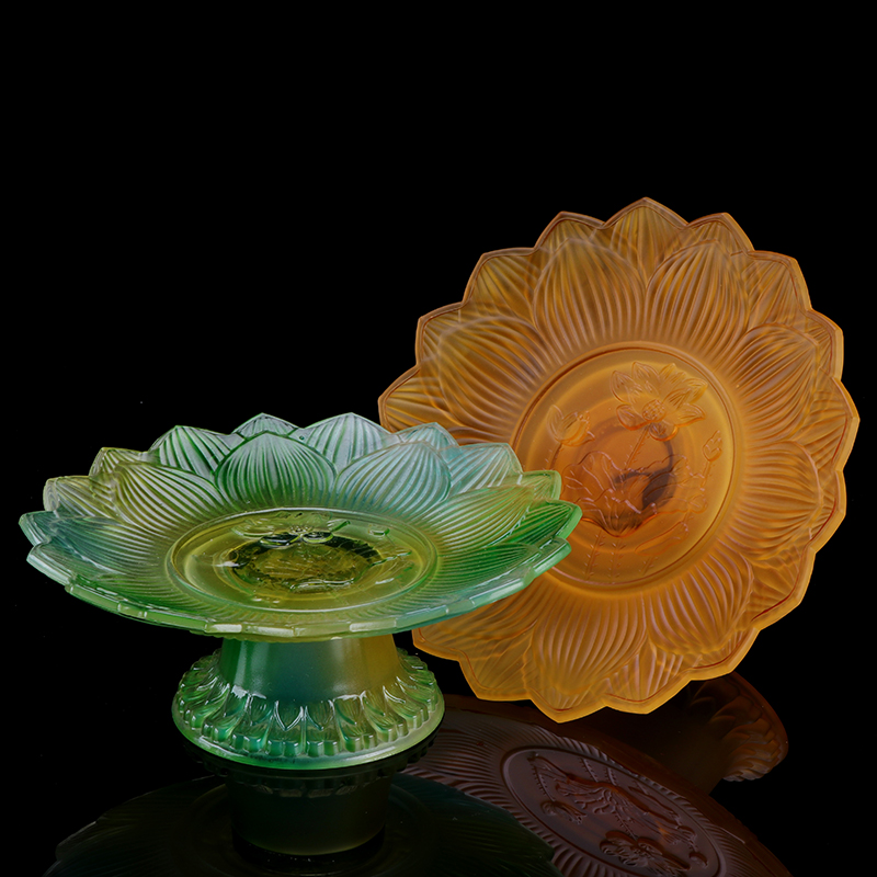 Xi Manti colourful lotus relief fruit tray home for the Buddha glazed tray high-footed fruit tray Buddha front for the fruit tray