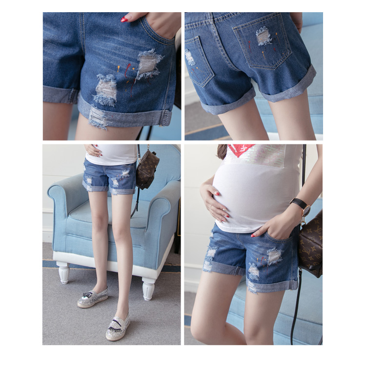 2018 mùa hè mới thấp eo thời trang phụ nữ mang thai quần short denim nữ mùa hè dạ dày mùa hè quần mặc jeans