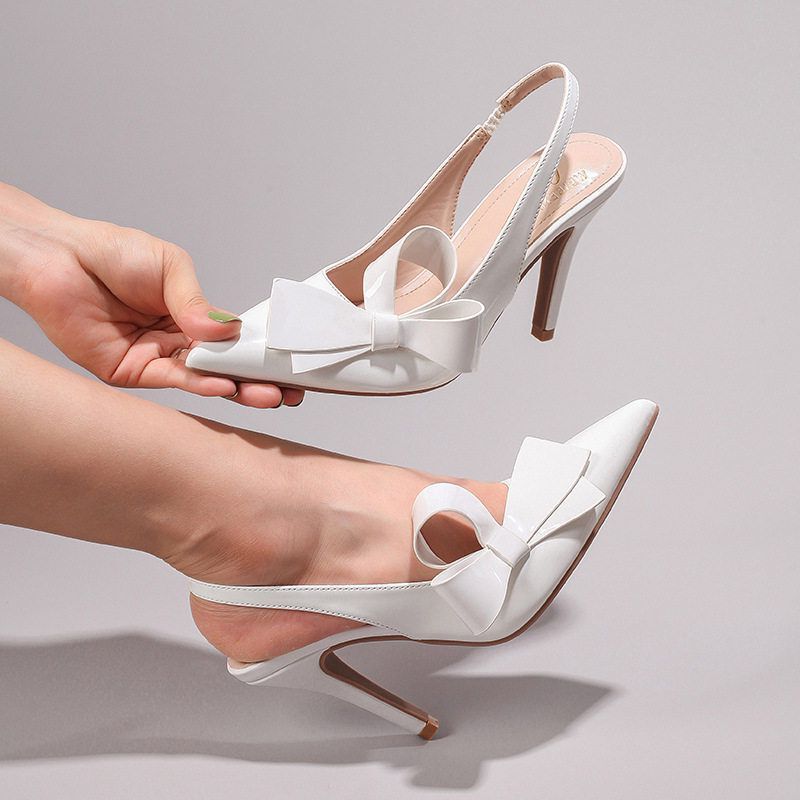 Bow-Knot High-Heeled Sandals, Glossy Pu, Elegant and Sexy, Pointed Toe, Wedding Banquet, Back Strap Sandals for Women, Cross-Border European and American Bow-Knot High-Heeled Sandals, Glossy Pu, Elegant and Sexy, Pointed Toe, Wedding Banquet, Back Strap Sandals for Women, Cross-Border European and American