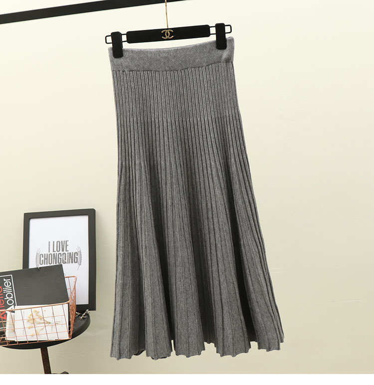 Khí hậu retro hoang dã thun thun eo cao váy rủ váy đan váy 2018 thu đông chân váy ngắn xếp ly