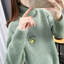 Chenille high neck thick sweater base shirt female autumn winter 2021 New Korean version of loose foreign style knit sweater long sleeve