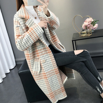 Autumn and winter 2021 new long mink velvet plaid coat women loose knitted sweater cardigan coat women tide