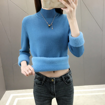 One velvet half high neck plus velvet thick sweater base shirt Women autumn winter clothing 2021 new foreign style sweater long sleeve