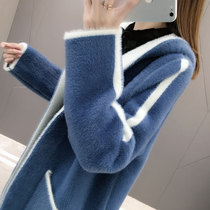 Imitation mink velvet thick coat womens sweater spring and autumn 2021 womens long loose coat double-faced sweater