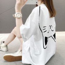 Long T-shirt women White 2021 New Base shirt cartoon Korean loose ins long sleeve sweater women clearance