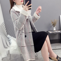 Imitation ferret lattice fur coats female spring Early spring 2022 new medium long style Loose Thickened Knit Cardio-weaters