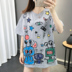 Mùa hè 2020 dài mỏng ròng in cartoon t-shirt của phụ nữ màu đỏ nhỏ thiết kế nhóm cảm giác đang lớn ngắn tay hàng đầu 