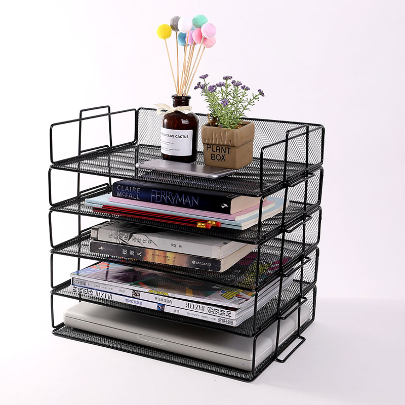 Metal data rack single-layer storage rack File column file basket file disk iron net three-layer combination set creative office desktop multi-layer file rack metal data rack folder rack A4