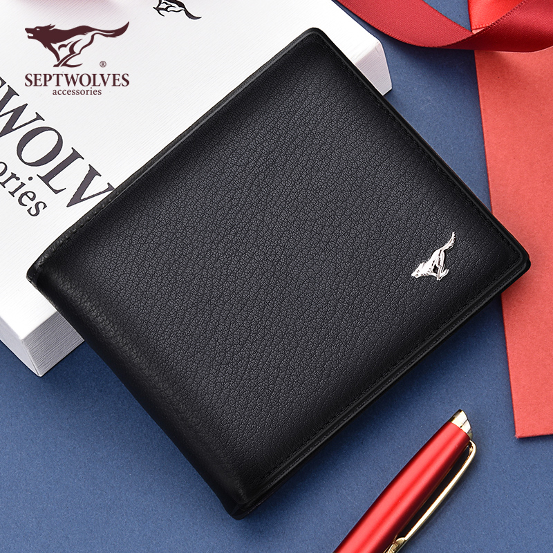 Seven wolves deerskin wallet men's brand counter genuine leather high-end men's short 2022 new wallet light luxury