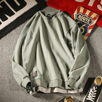 Contrast hem spring American Tide mens fake two piece stitching round neck sweater Japanese casual loose pullover