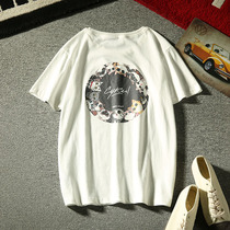 Cat circle summer Japanese Tide mens print short sleeve T-shirt Korean casual loose round neck top