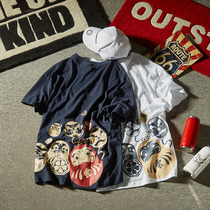 Dharma summer Japanese retro trendsetter printed short sleeve T-shirt Korean casual loose half-sleeved couple top