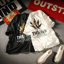 Ye Guo Girl Summer American Tide Men Creative Maple Leaf Print Short Sleeve T-shirt Casual Loose Round Neck Loose Round Neck Top