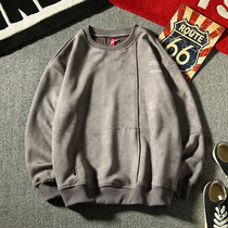 Brave fearless Autumn Tide mens suede print round neck sweater Japanese casual youth loose top