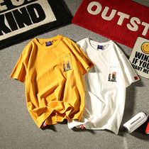 Occasion Summer American Retro Tide Male Print Round Neck T-shirt Day Leisure Short Sleeve Youth Pocket base shirt