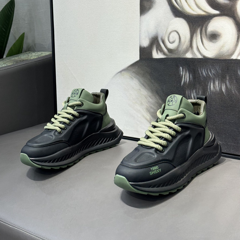 Men's Shoes 2025 New Autumn and Winter Trendy Brand High-End Leather Casual Running Sports Thick-Soled Height-Increasing Dad Shoes