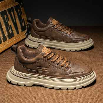 Low-Top Martin Boots for Men, 2025 New Autumn Style, British Retro Genuine Leather Men's Thick-Soled Height-Increasing Work Short Boots