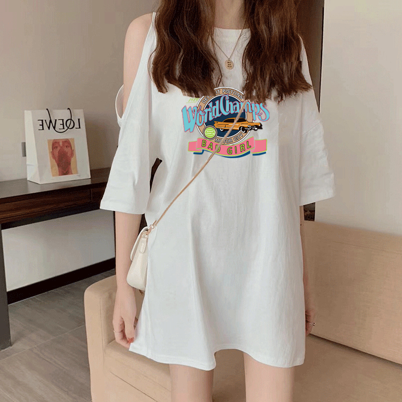 Maternity Wear Mid-Length Short-Sleeved T-Shirt That Doesn'T Show Pregnancy, Covers the Belly, Plus Size Loose Design Off-Shoulder Top ins Women's Fashion
