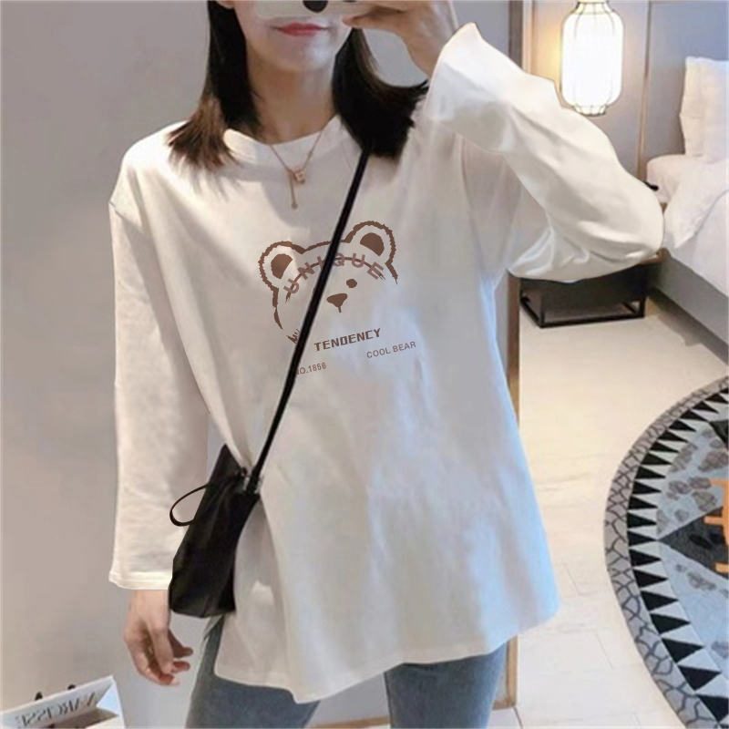 Maternity Wear Pure Cotton Long-Sleeved T-Shirt for Women Cartoon Base Shirt for Women to Wear Inside Spring, Autumn and Winter Large Size Loose Mid-Length Top