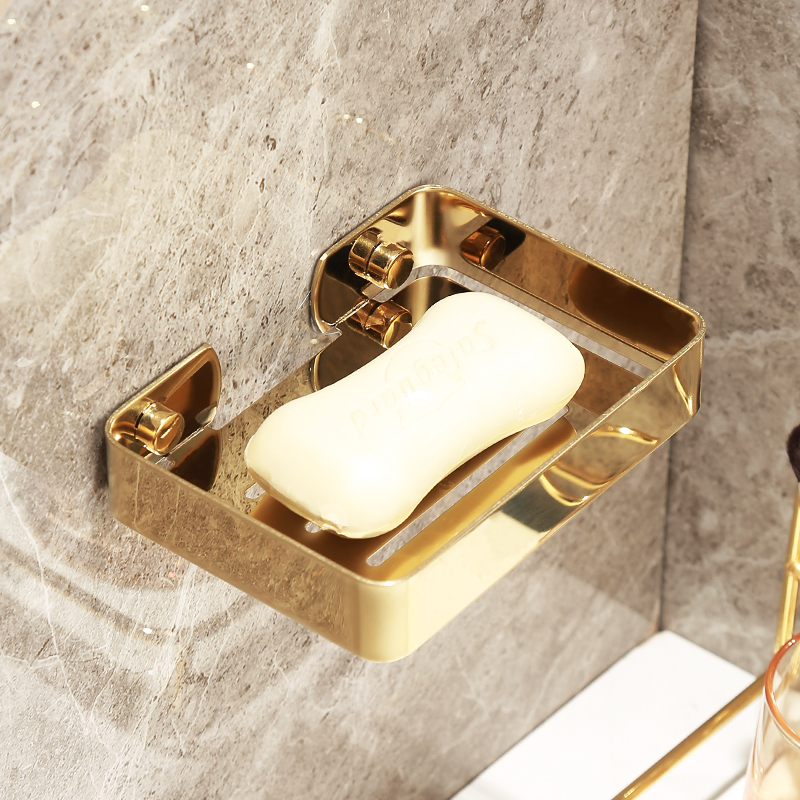 Light luxury soap box free punch wall hanging drainage toilet bathroom stainless steel shelf gold soap box