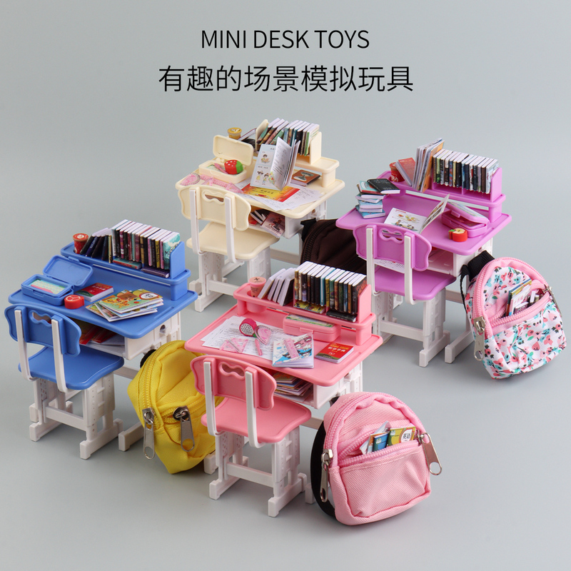 Children's Pretend Play Mini Table and Chairs Classroom Scene Simulation Food Play Model Toy Set Birthday Gift for Boys and Girls
