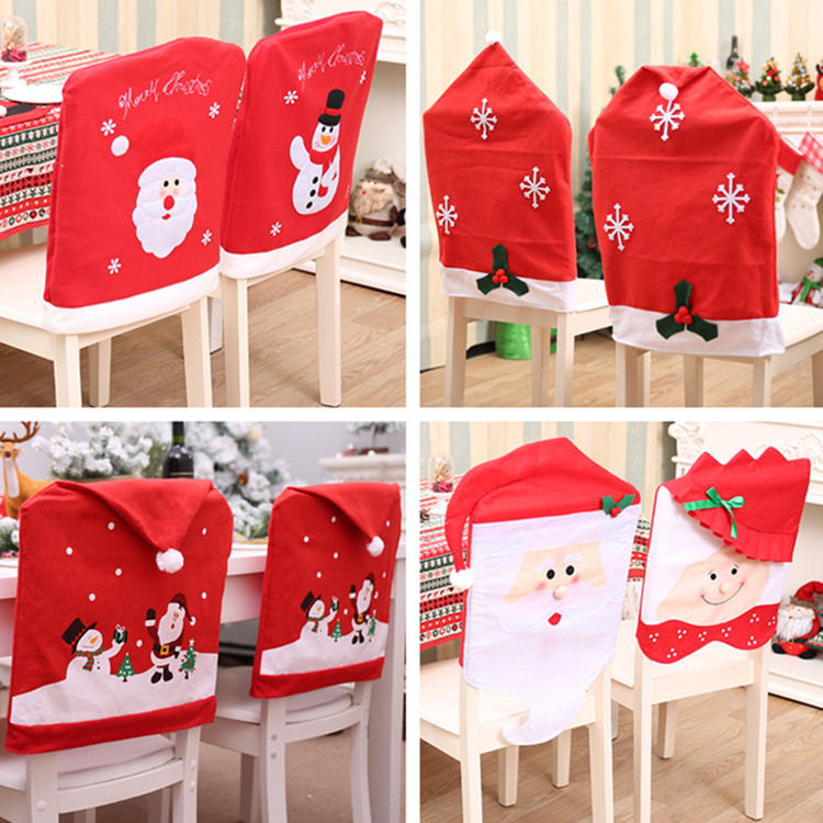 Christmas decorations chair cover home dining chair cover dining room hotel universal seat cover big hat holiday supplies
