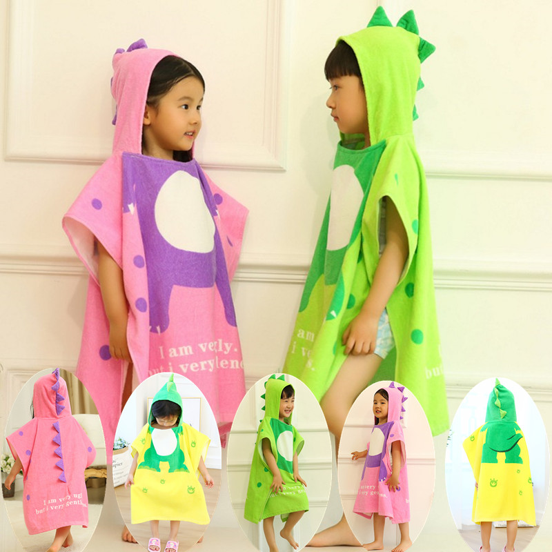 Printed cartoon children bath towels pure cotton towel material with cap cloak baby cloak beach towels bathrobe covered head bathing suit