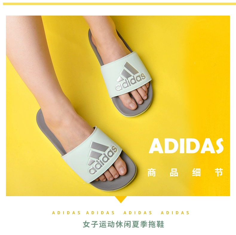 Adidas Adidas dép nữ mùa hè bạc hà xanh thể thao giải trí từ dép đi biển và dép F34737 - Dép thể thao dép vip