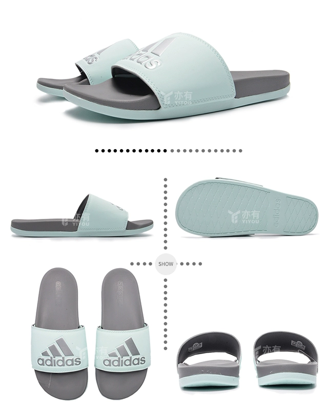 Dép Adidas nữ mùa hè mới màu xanh bạc hà chống trượt từ giày thể thao đi biển sandal và dép F34737 - Dép thể thao