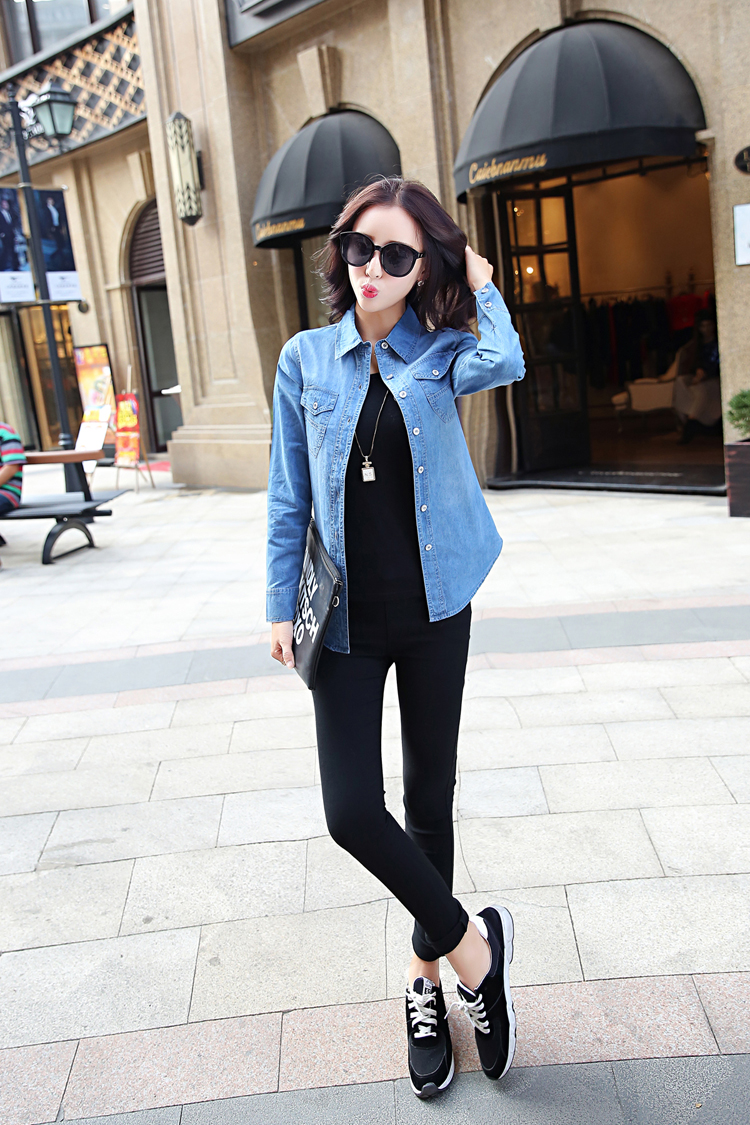 Áo sơ mi denim gió nữ dài tay 2018 xuân mới Hàn Quốc phiên bản tự trồng rộng cỡ áo sinh viên đáy thủy triều mỏng áo sơ mi nữ đẹp 2020