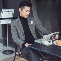 Casual small suit mens jacket slim British autumn and winter Korean one-piece suit mens woolen youth tide shirt Plaid