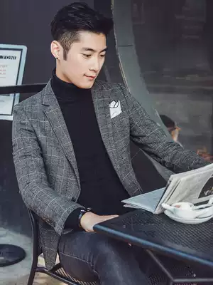 Casual small suit men's jacket slim British summer Korean version of the single-piece suit men's woolen youth tide top plaid