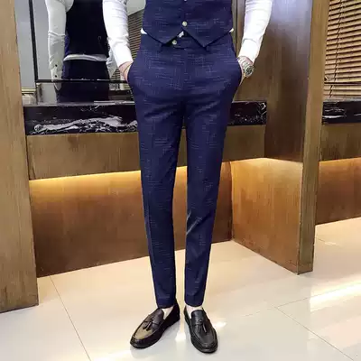 Trousers Korean version of British fashion classic plaid casual slim-fit small straight trousers wedding trendy men's suit business