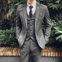 Mens suit suit Korean slim three-piece groom dress English best man gentleman dress wedding trend