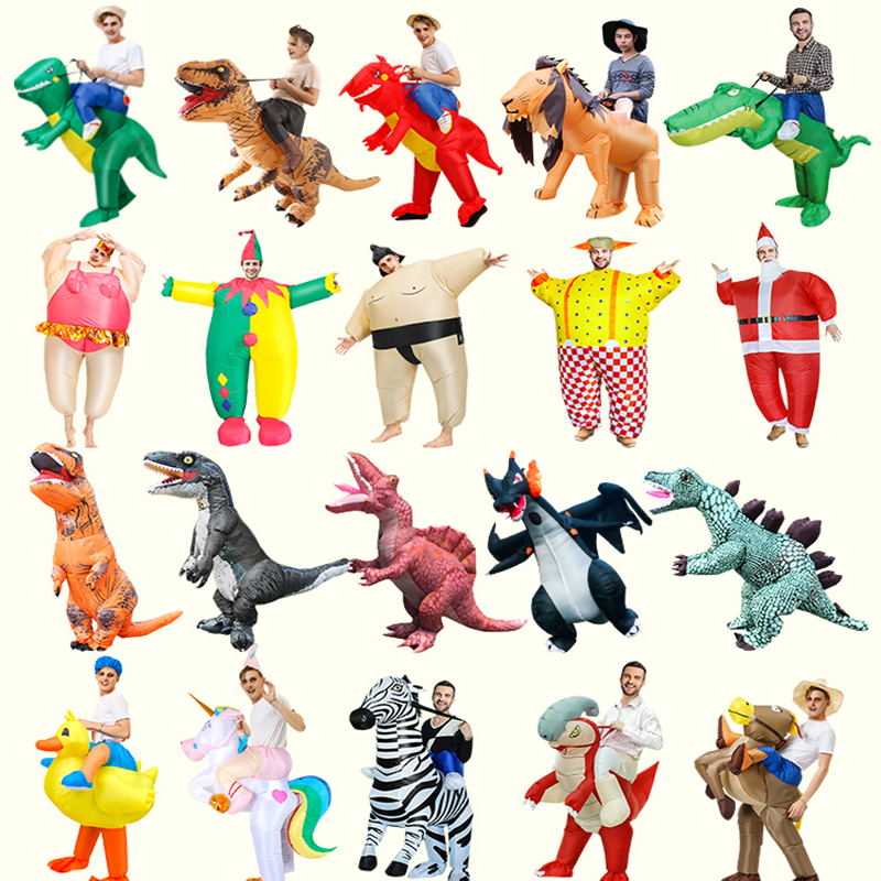 Christmas Performance Costume Adult Children Animal Unicorn Poni Dinosaur Inflatable Clothing Fake Leg Magozoic Pants