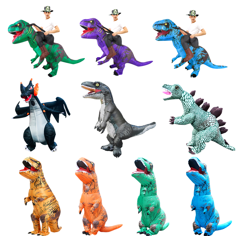 Jurassic Halloween costume adult children inflatable clothes vibrato with the same Tyrannosaurus rex mount funny performance costume