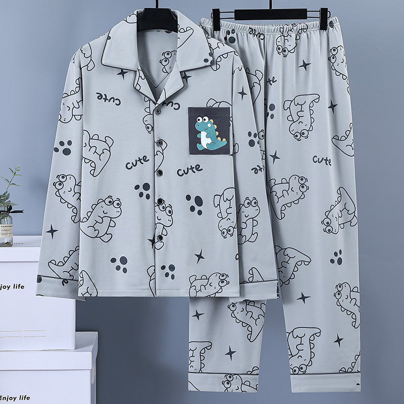 Men's Long-Sleeved Pajamas, Spring and Autumn, Pure Cotton, Plus Size, Teenagers, Cartoon, Junior High School Students, Loose-Fitting, Autumn Loungewear Set Men's Long-Sleeved Pajamas, Spring and Autumn, Pure Cotton, Plus Size, Teenagers, Cartoon, Junior High School Students, Loose-Fitting, Autumn Loungewear Set