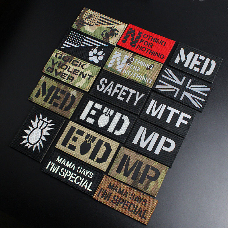 Laser hollow engraving velcro chapter Reflective patch chapter IR infrared night vision reflective velcro morale chapter armband