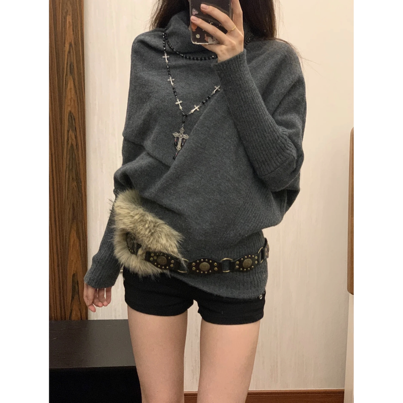 Yingxue Qian'Er Knitted Clothing Vintage Style Batwing Sleeve Sweater for Women Autumn and Winter Irregular Design Knitted Top Yingxue Qian'Er Knitted Clothing Vintage Style Batwing Sleeve Sweater for Women Autumn and Winter Irregular Design Knitted Top