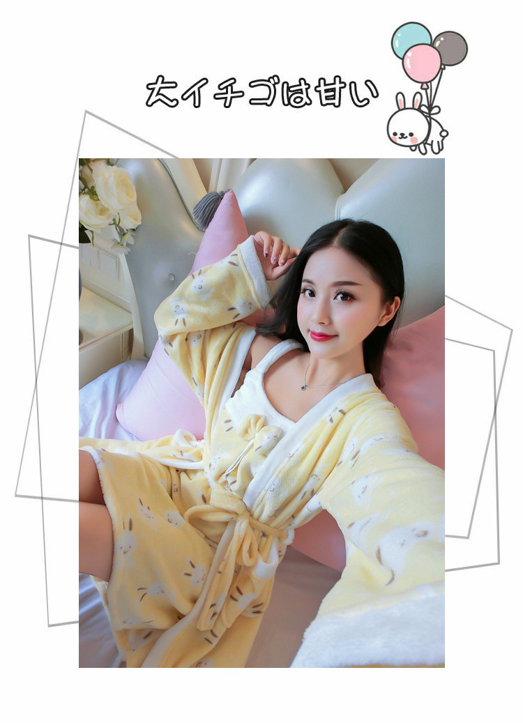 Đồ ngủ nữ mùa đông dày cộng với nhung flannel dài tay dịch vụ tại nhà mùa thu và mùa đông san hô lông cừu áo choàng ngủ áo choàng tắm gợi cảm váy ngủ lụa