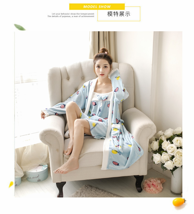 Mùa thu và mùa đông san hô lông cừu váy ngủ nữ dày hai mảnh đồ ngủ gợi cảm sling áo choàng tắm flannel áo choàng dịch vụ nhà váy ngủ thanh niên mùa hè Hàn Quốc
