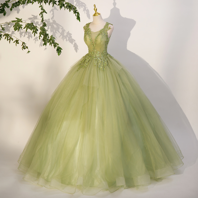 Fashionable Slim Green Tulle Bridesmaid Annual Meeting Performance Catwalk Wedding Dress Toast Dress Certificate Art Test